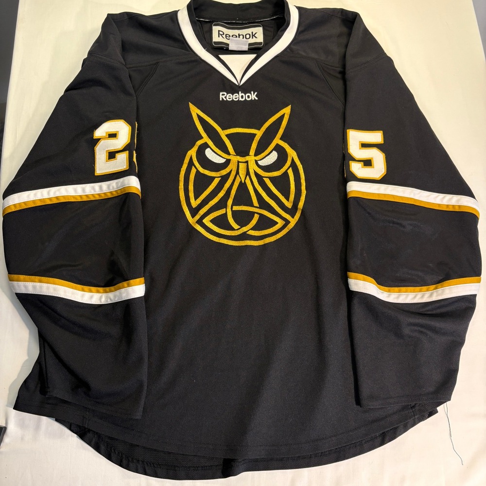 Reebok Hockey Jersey Mens XXL Black Owl Logo Larsen 25 Embroidered Mesh